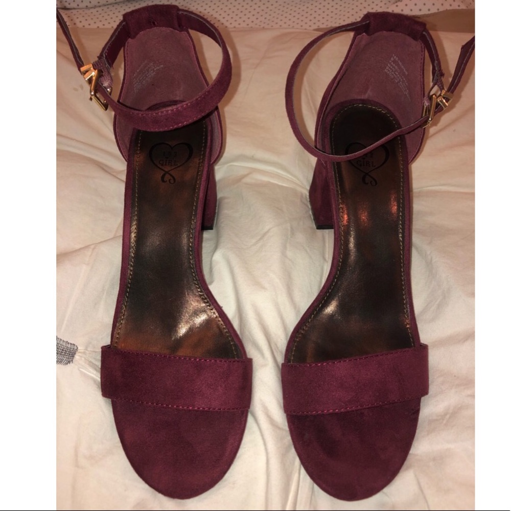 1 4 3 Girl Maroon Suede Block Heel